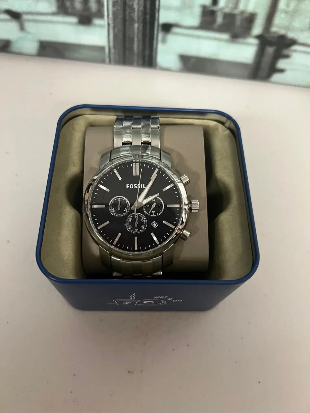 Fossil BQ1278IE Silver Chronograph Men’s Watch Black Dial